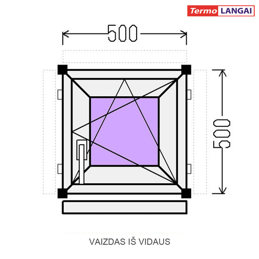 PVC langas iš sandėlio 500 × 500 mm